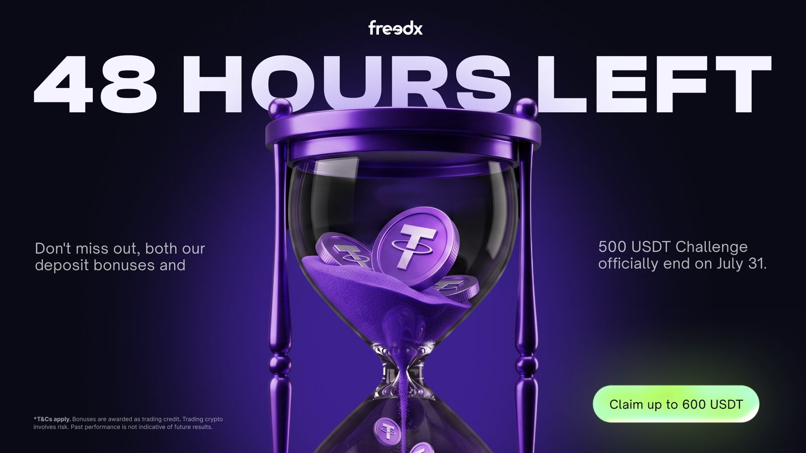 48 hours left, 500 USDT challenge banner