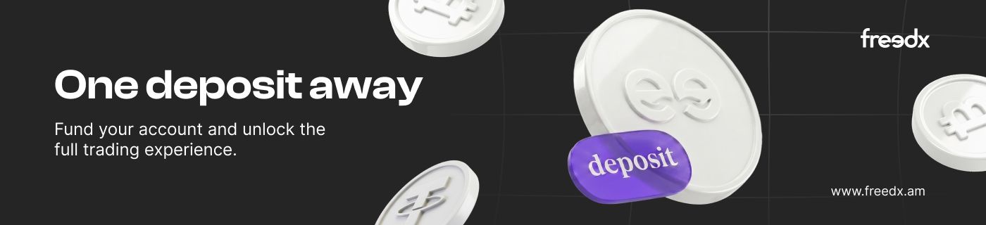 Freedx email header: one deposit away, fund your account (English)