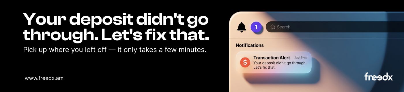 Freedx email header: your deposit didn't go through, let's fix that (English)