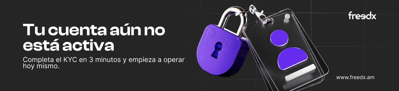 Freedx email header: your account is not active yet, complete KYC in 3 minutes (Spanish)