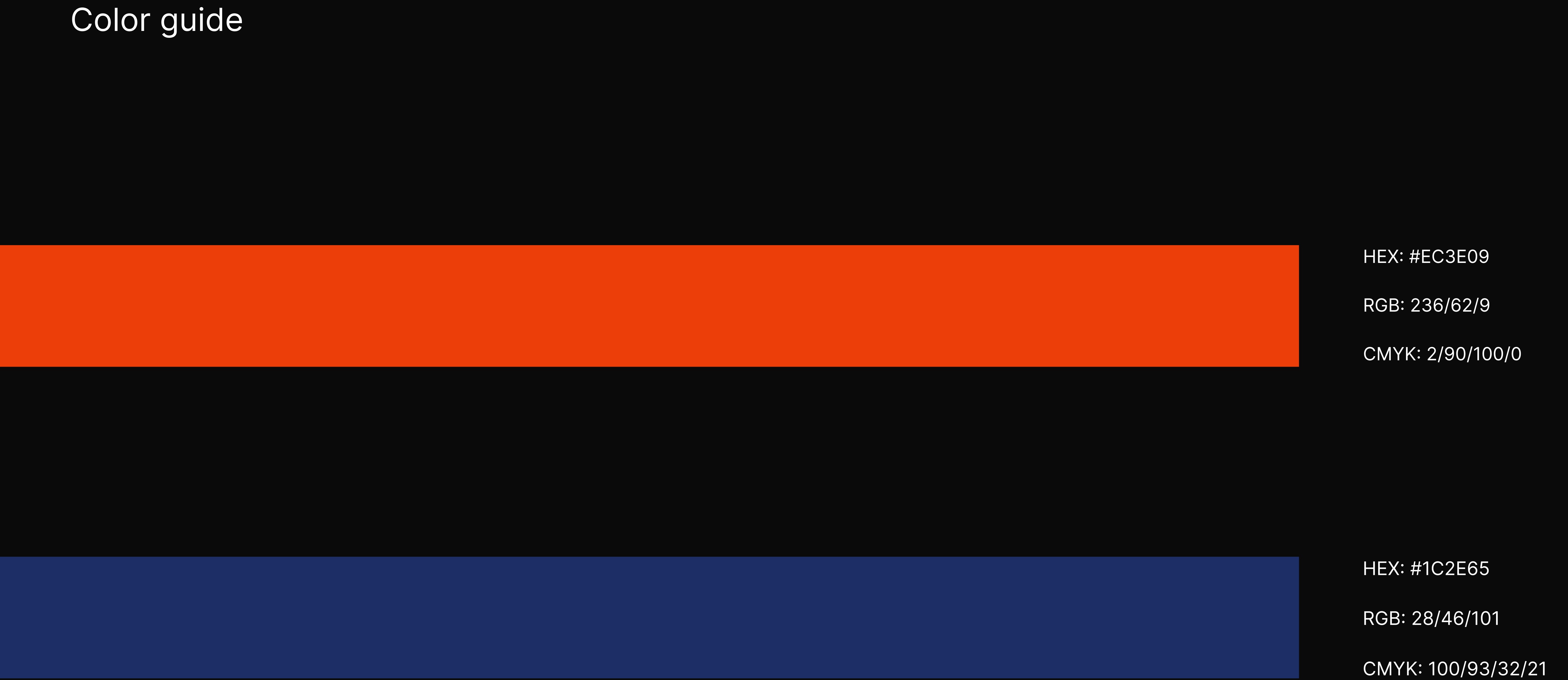 Elevate Service Group color guide with hex, RGB and CMYK codes