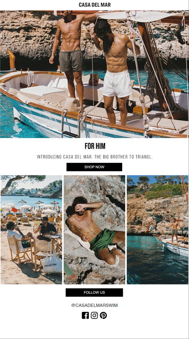 Casa del Mar For Him email introducing Triangl's brother brand