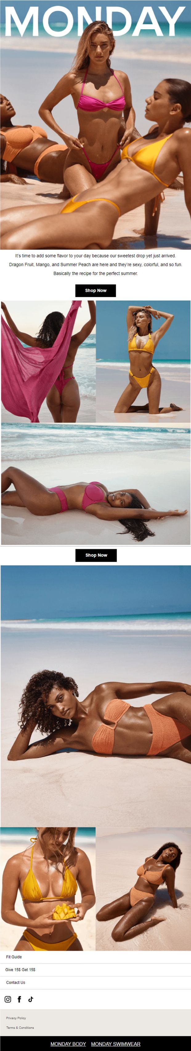 Monday Swimwear sweetest drop email with Dragon Fruit, Mango and Summer Peach colourways