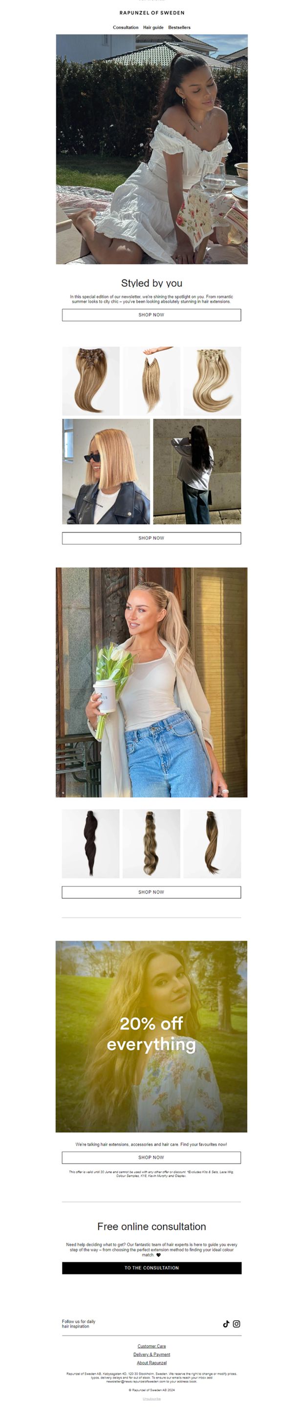 Rapunzel of Sweden Styled by You newsletter featuring customer hair extension looks