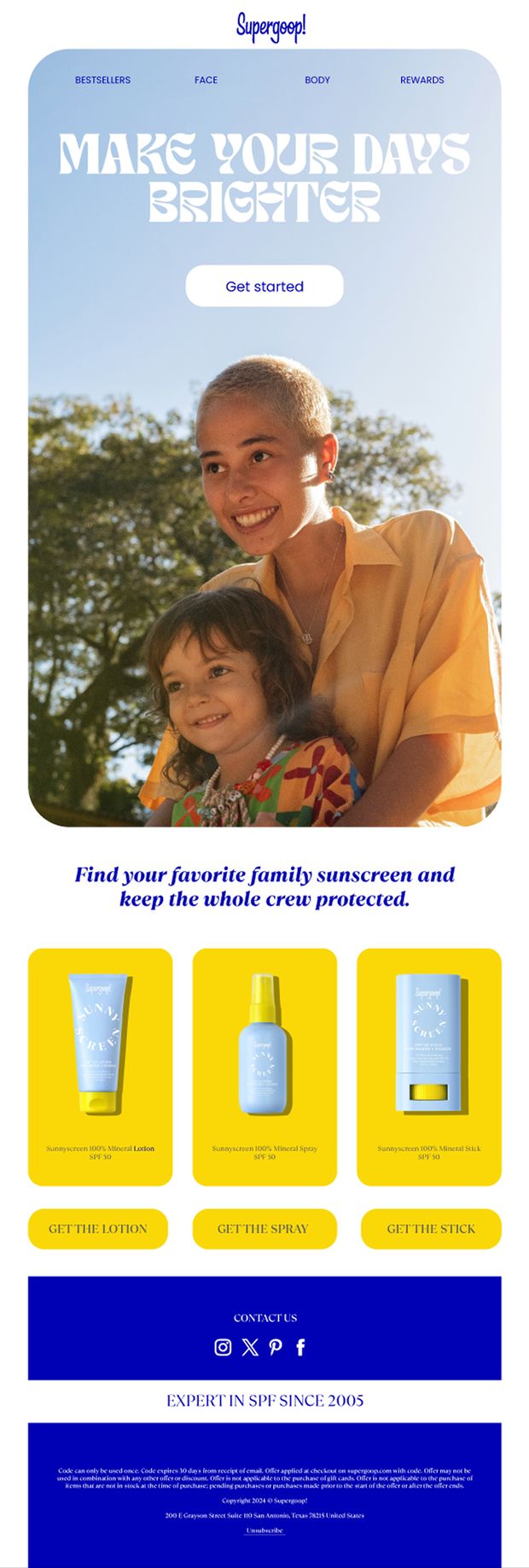 Supergoop! Make Your Days Brighter family sunscreen campaign