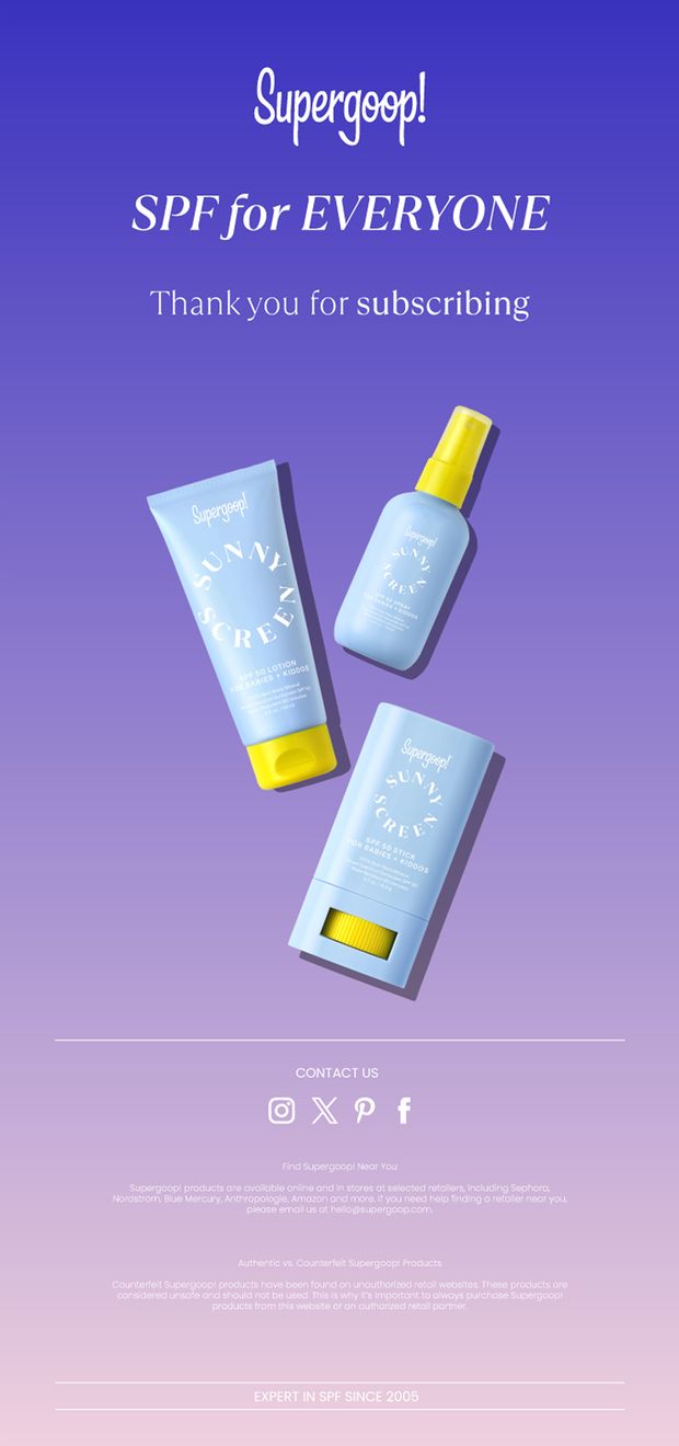 Supergoop! SPF for Everyone subscription confirmation email