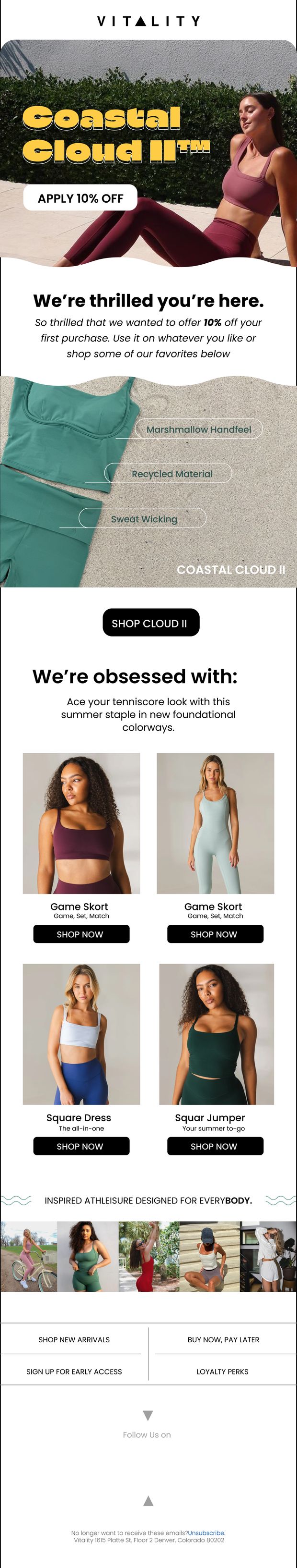 Vitality Coastal Cloud II launch email with fabric callouts