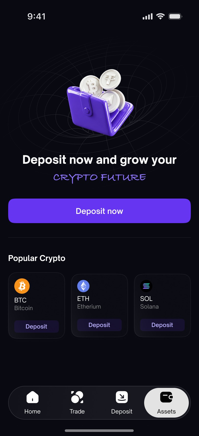 Freedx deposit now screen with popular crypto