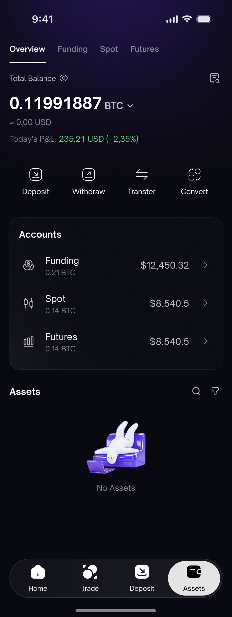 Freedx assets overview screen, no assets empty state