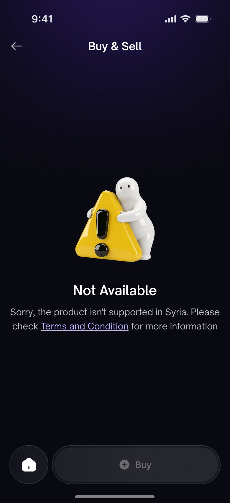 Freedx empty state — buy not available in region