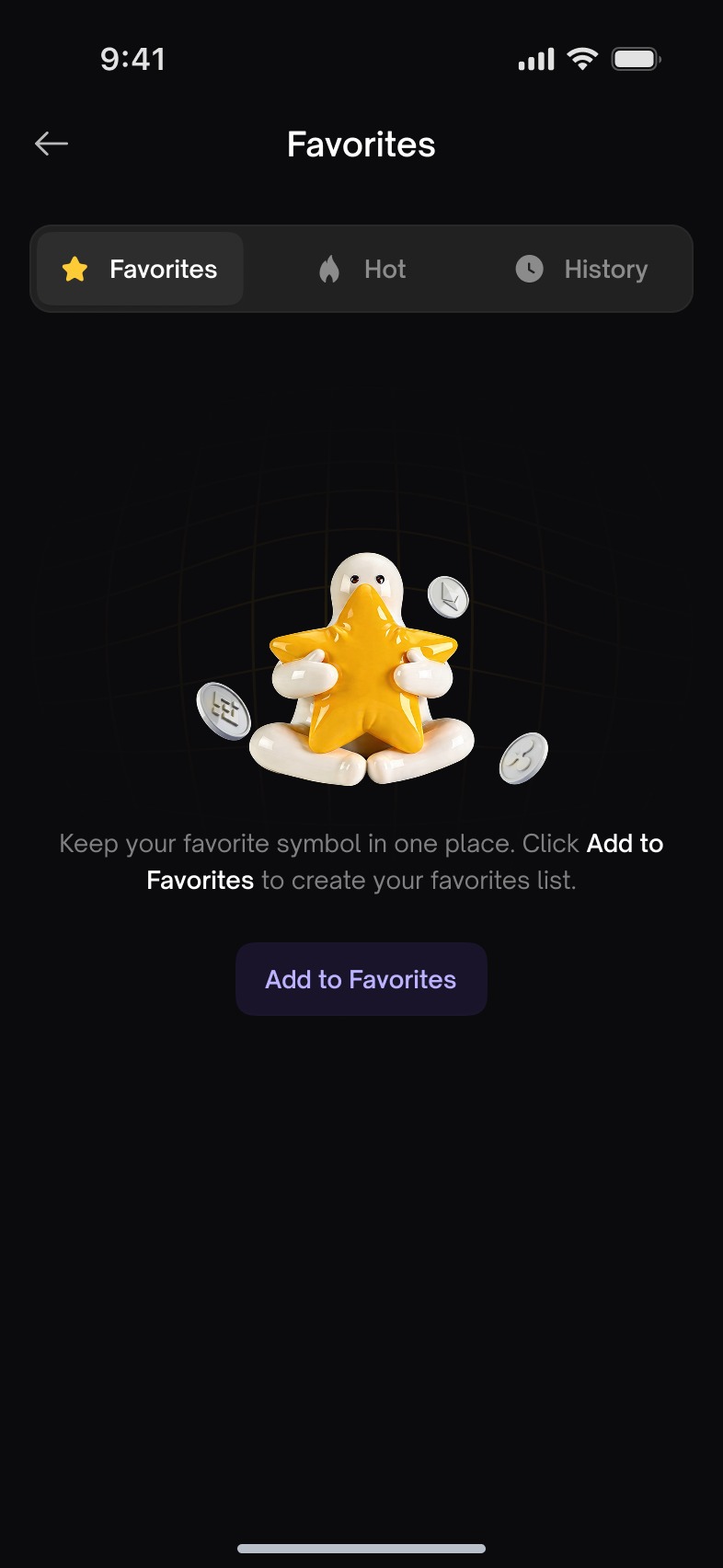 Freedx empty state — no favorites added yet