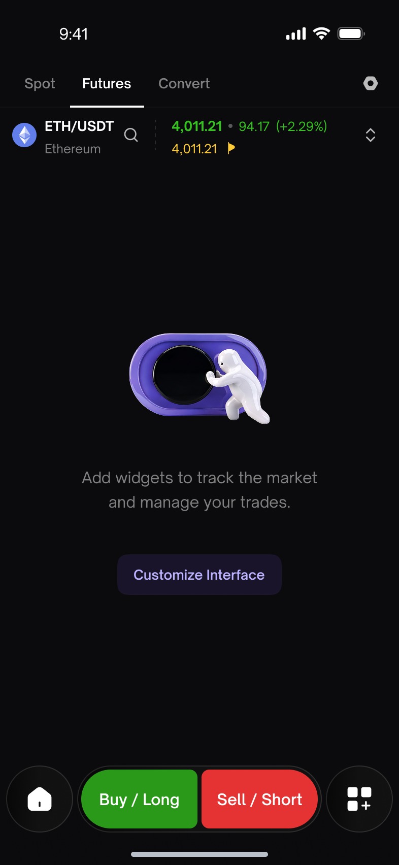 Freedx empty state — customize futures widgets
