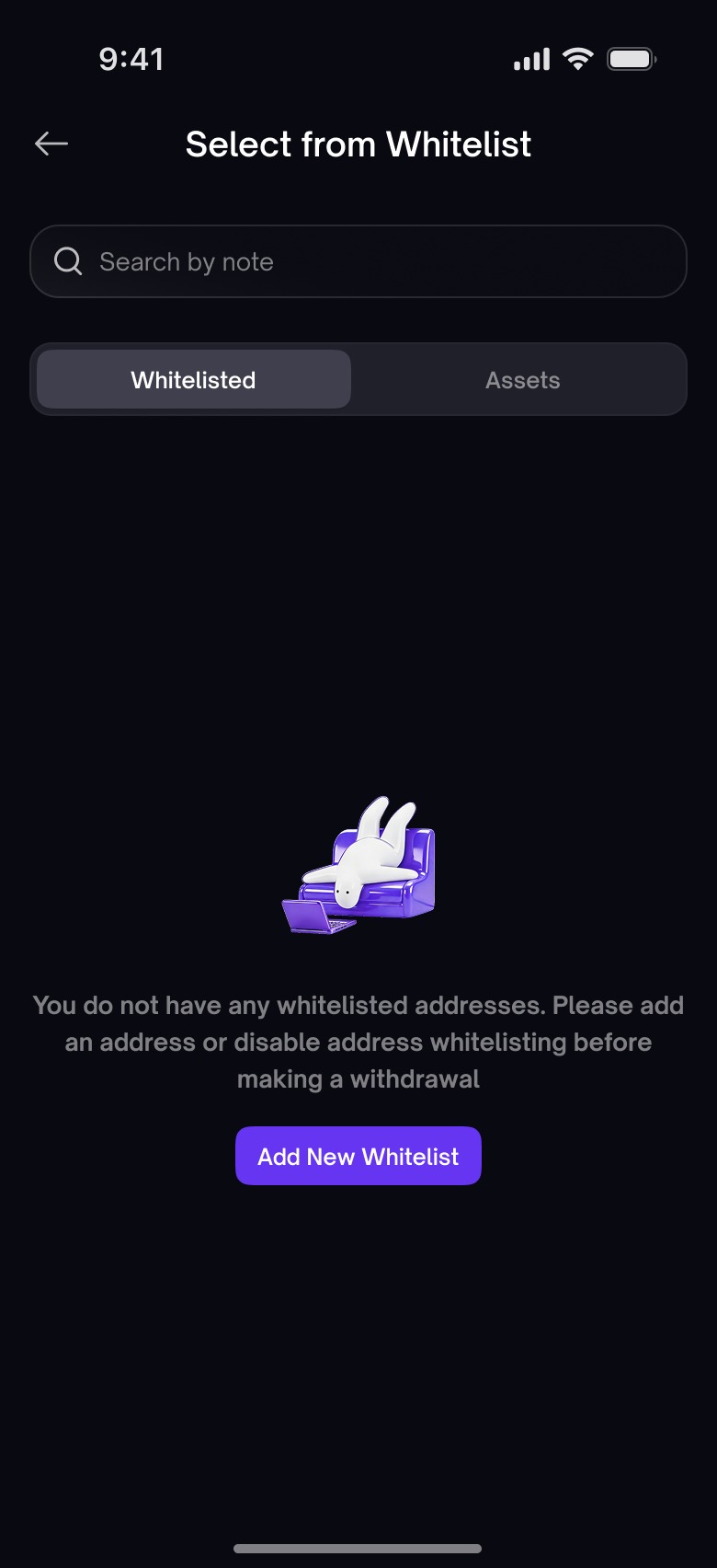 Freedx empty state — no whitelisted withdrawal addresses
