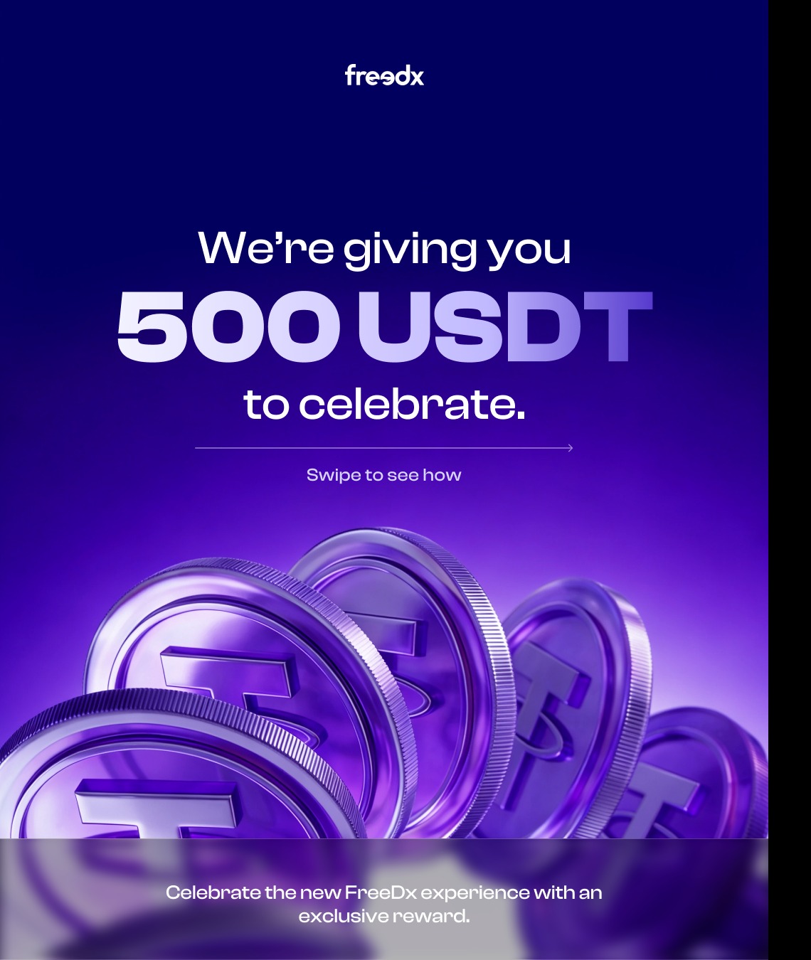 Freedx social post — We're giving you 500 USDT to celebrate