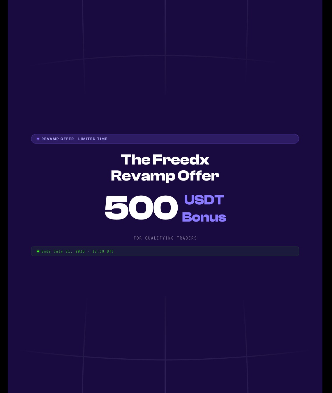 Freedx social post — The Freedx Revamp Offer, 500 USDT bonus