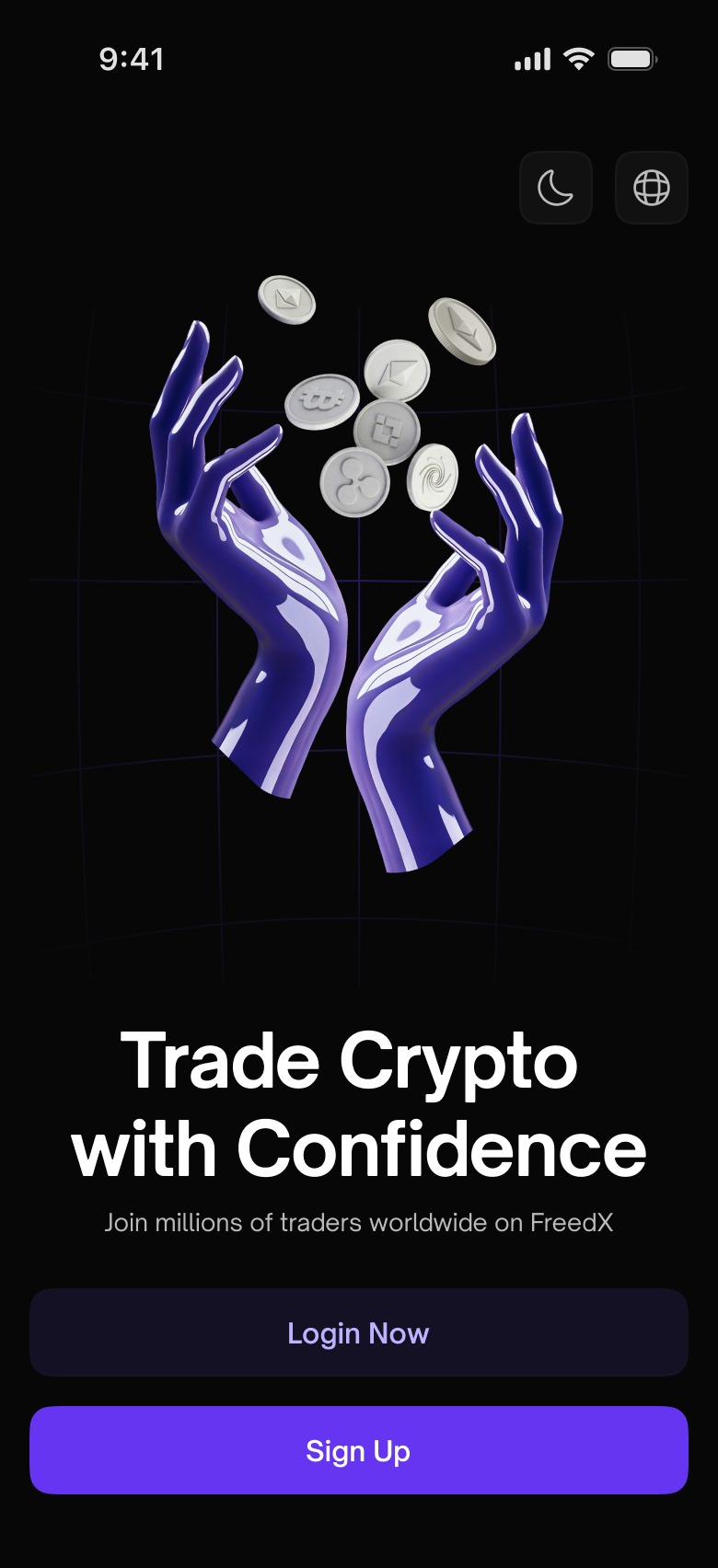 Freedx splash screen — Trade Crypto with Confidence
