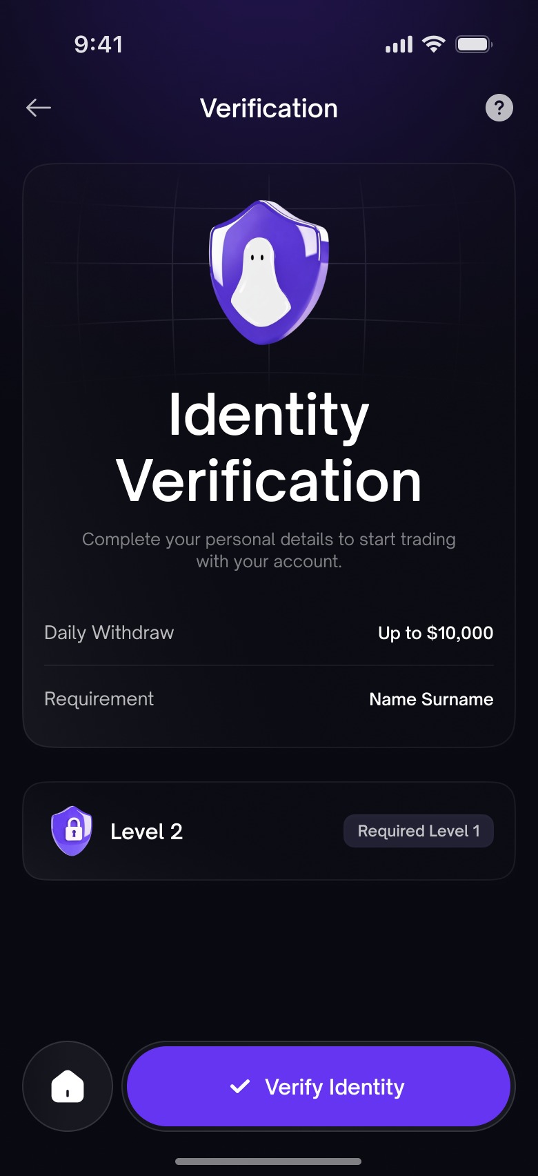 Freedx identity verification screen, unverified state