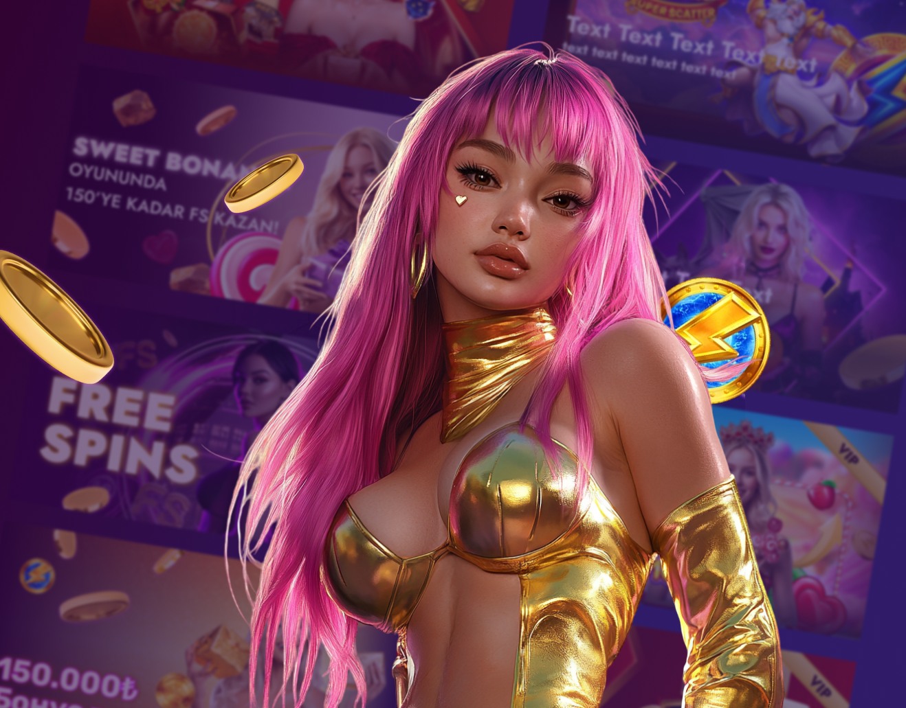 Risk.inc iGaming campaign key art — character banner with slider visuals blurred in the background