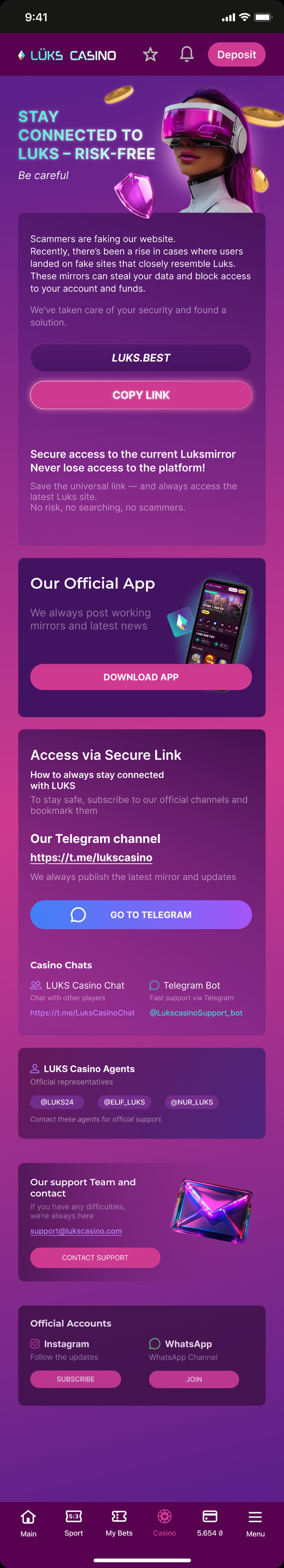 Luks Casino app — security notice, official app download and secure access links