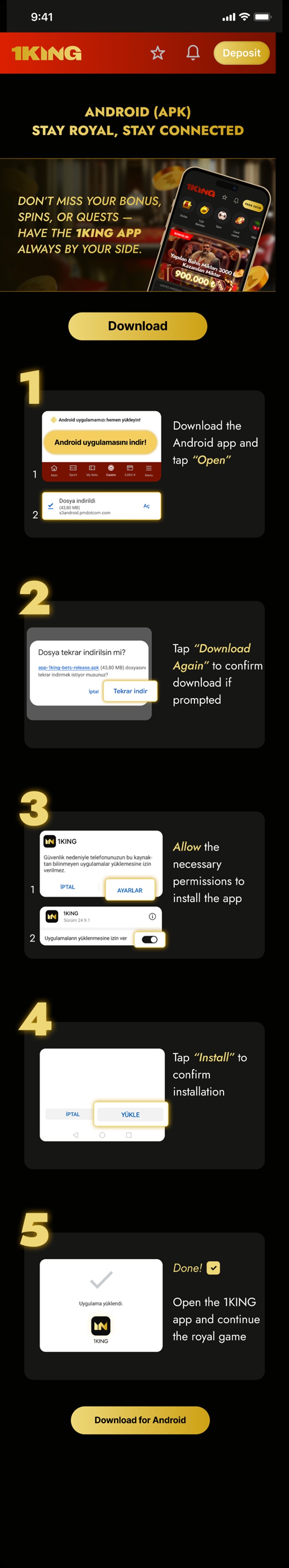 1King Casino Android APK install walkthrough, step by step