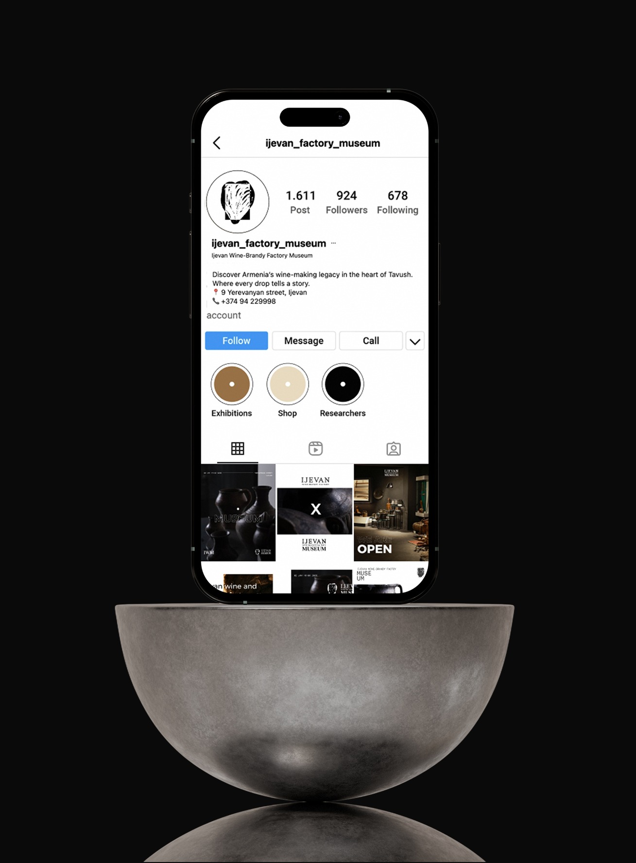 Ijevan Museum Instagram profile mockup on phone
