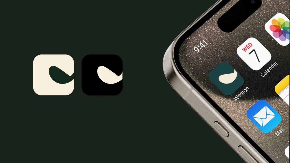 Weston app icon variations and phone home screen mockup
