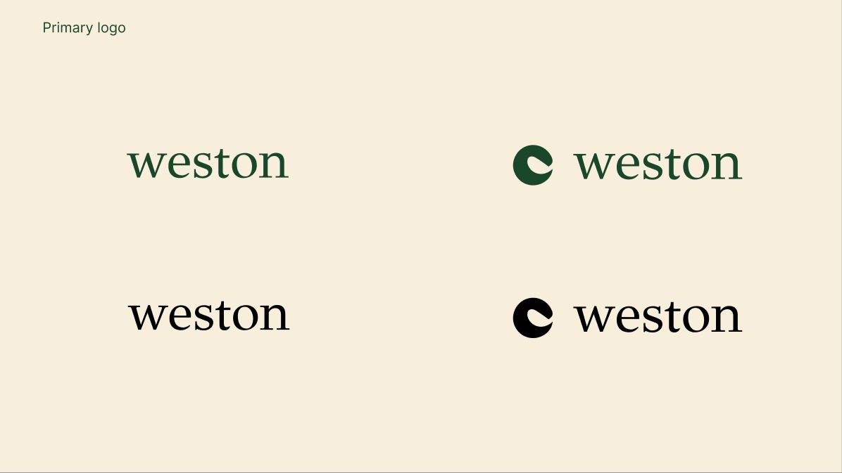 Weston primary logo lockup variations in green and black