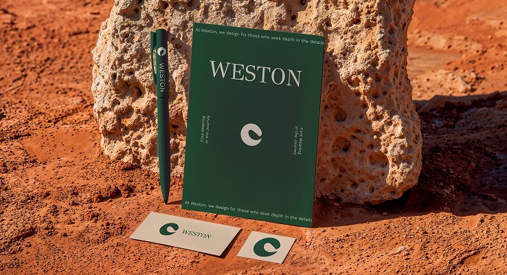 Weston pen and card stationery mockup on stone